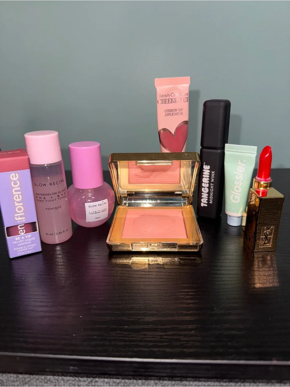 Bundle, too faced, 2 glow recipe, Florence by mills, glossier, ysl, tangerine,